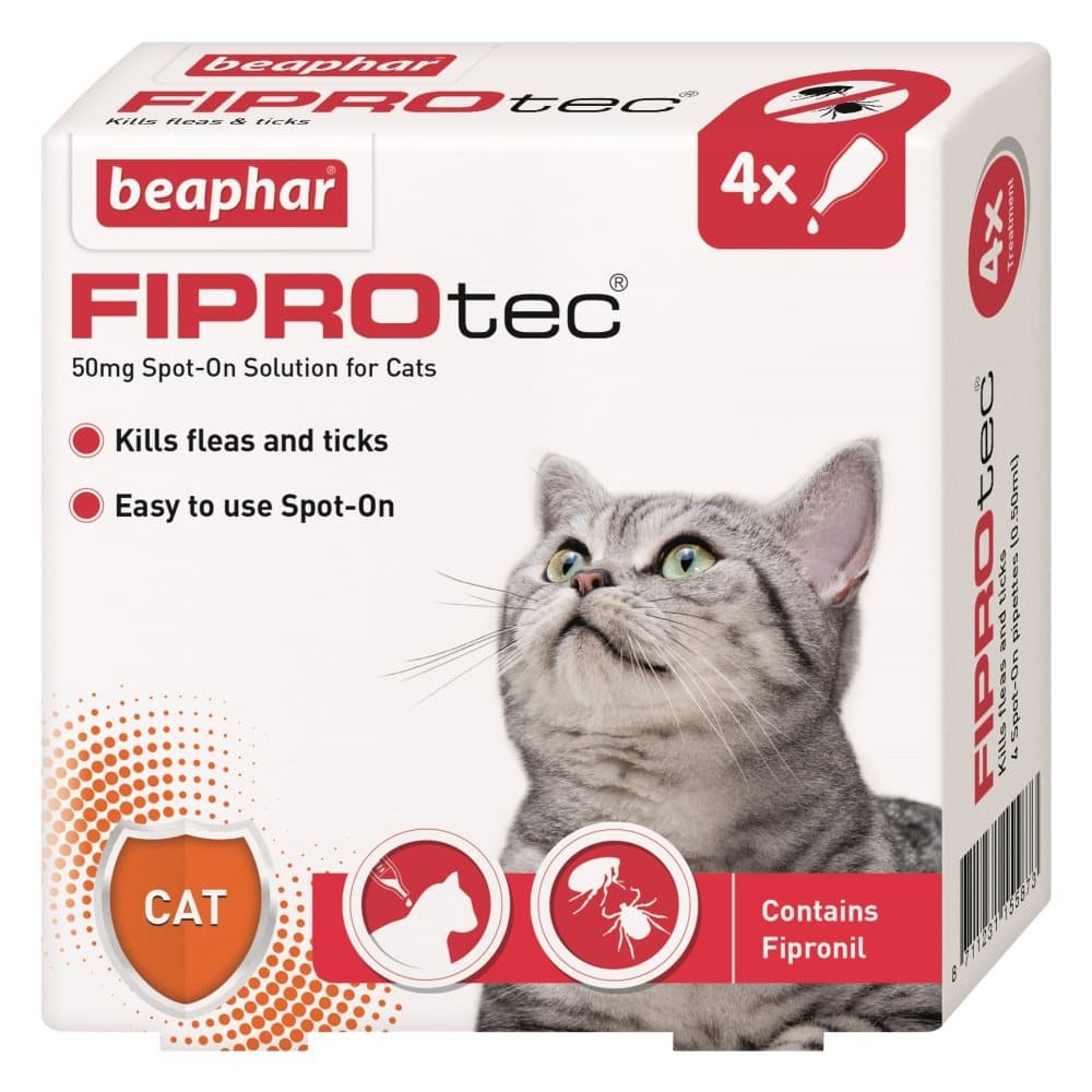 Beaphar Fiprotec Spot-On Flea And Tick Treatment Liquid For Cats (4 Pipettes)