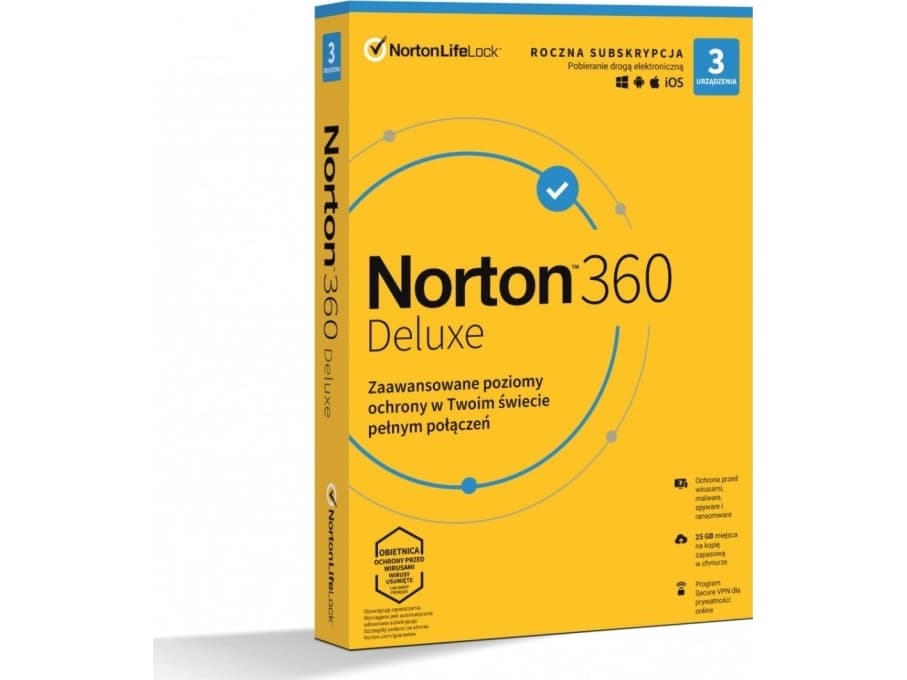 Norton 360 Deluxe - Bokspakke (1 år) - 3 enheter, 25 GB cloud storage space - Win, Mac, Android, iOS - Polsk