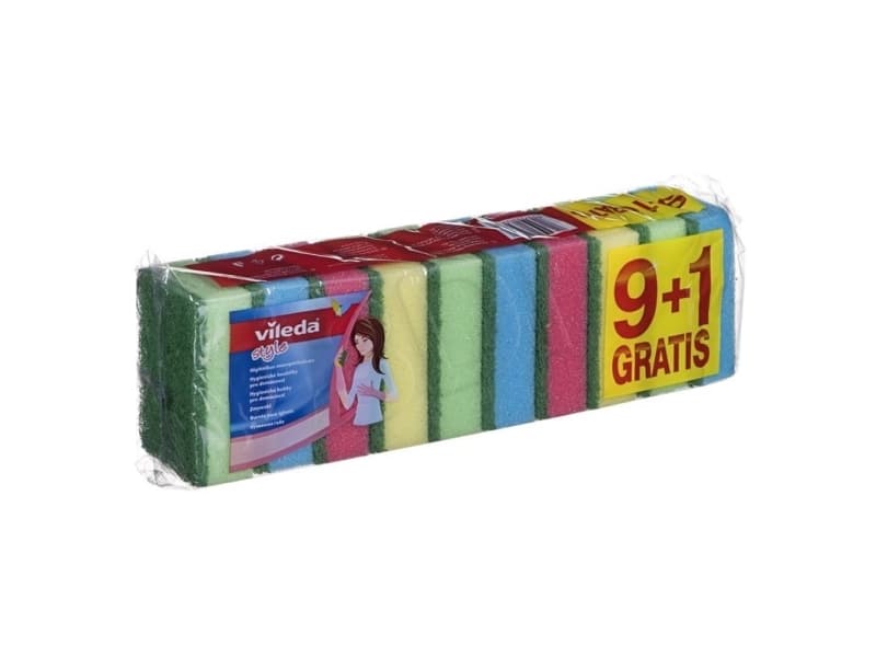 Vileda 134102 svamp Flerfarvet Rektangulær Fiber, Skum 10 stk