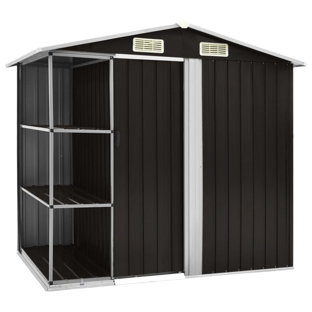 vidaXL haveskur med reol 205x130x183 cm jern brun