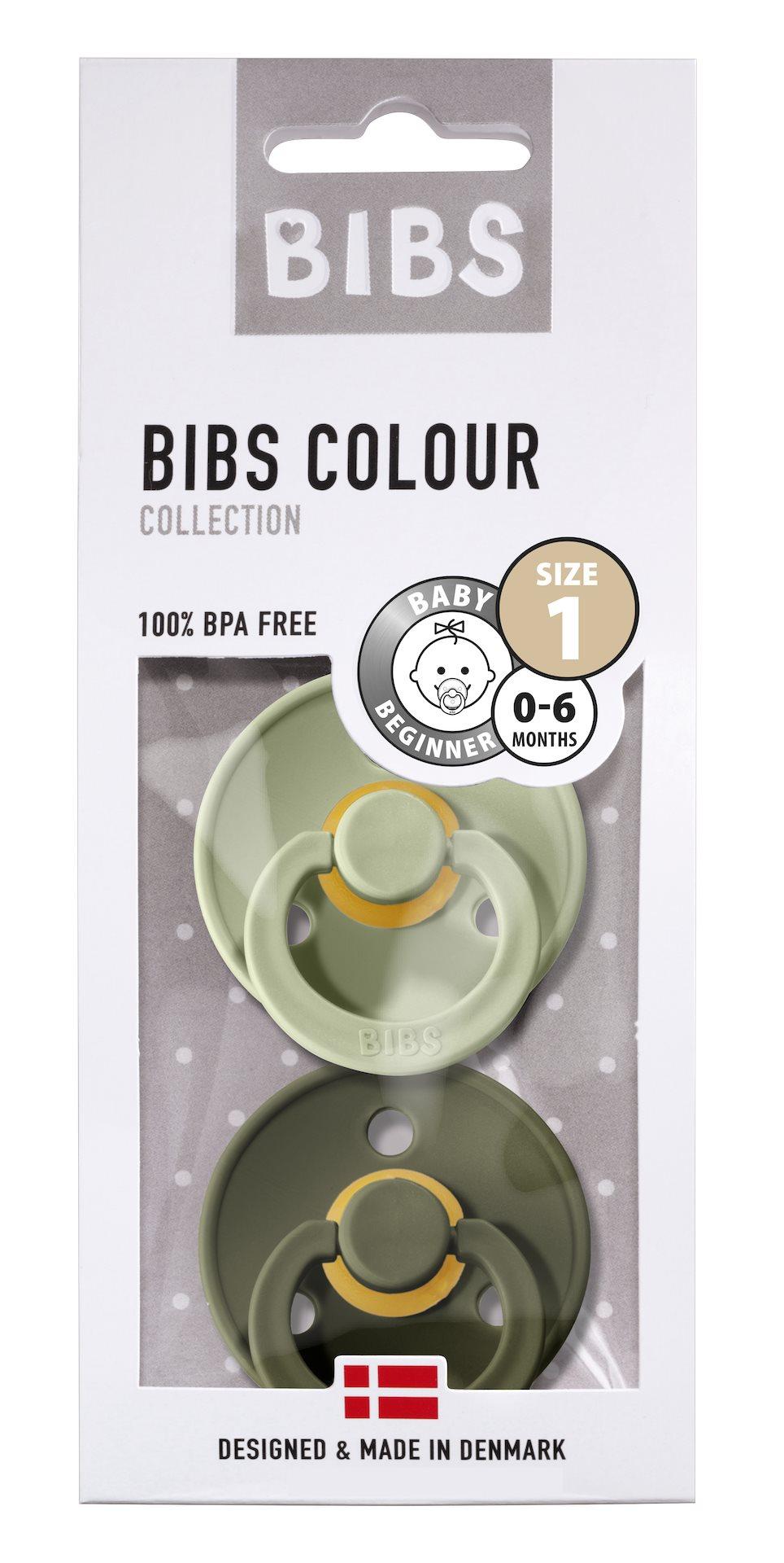 BIBS Sutter Colour 2-Pack Str.1 (0-6M), Nat.Schuk (Sage/Hunter Green)
