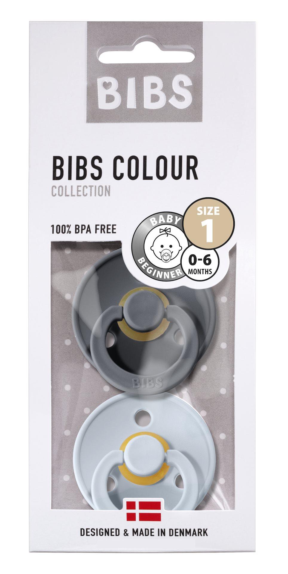 BIBS Sutter Colour 2-Pack Str.1 (0-6M), Nat.Schuk (Iron/Baby Blue)