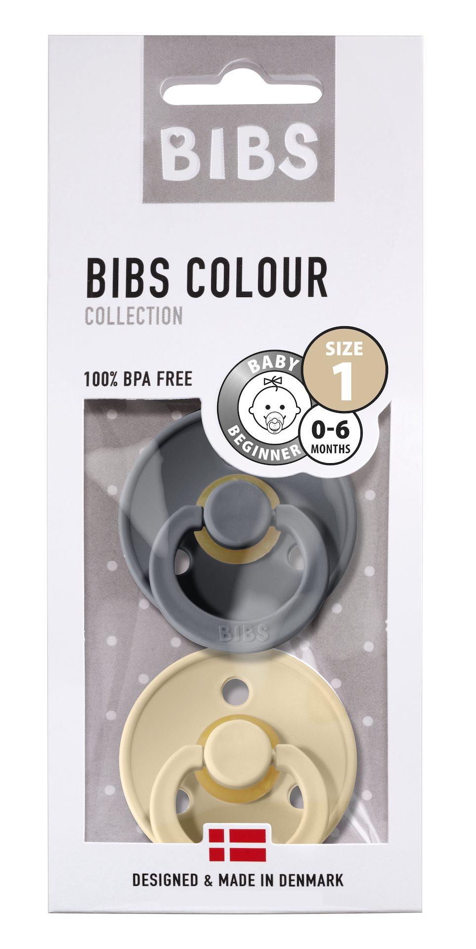 BIBS Sutter Colour 2-Pack Str.1 (0-6M), Nat.Schuk (Iron/Beige)