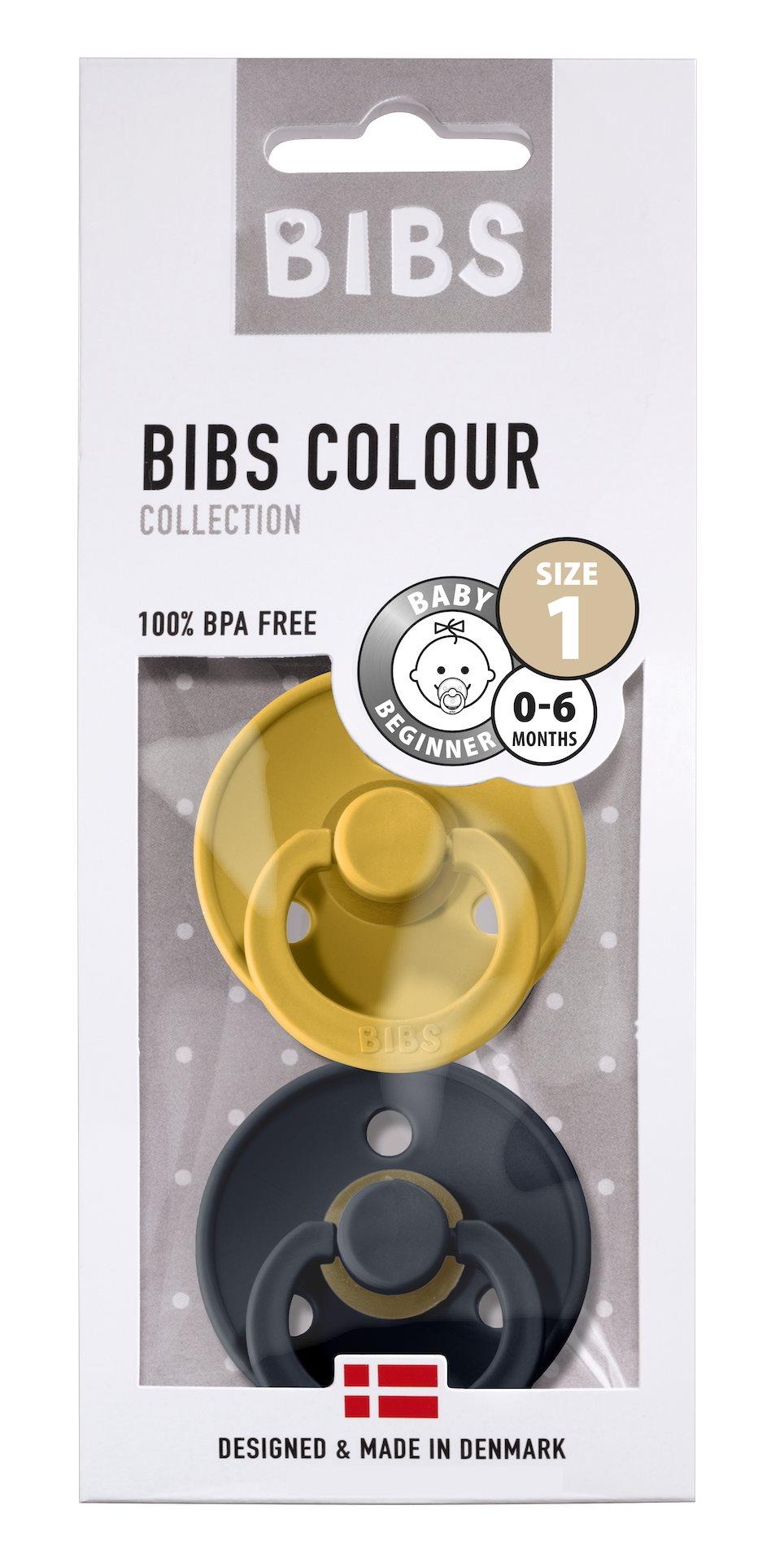 BIBS Sutter Colour 2-Pack Str.1 (0-6M), Nat.Schuk (Mustard/Smoke)