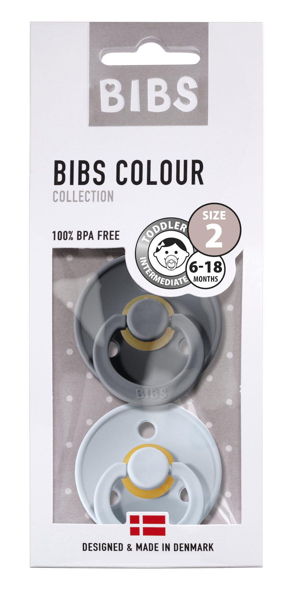 BIBS Sutter Colour 2-Pack Str.2 (6-18M), Nat.Schuk (Iron/Baby Blue)