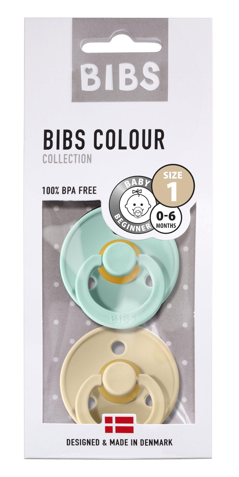 BIBS Sutter Colour 2-Pack Str.1 (0-6M), Nat.Schuk (Mint/Beige)