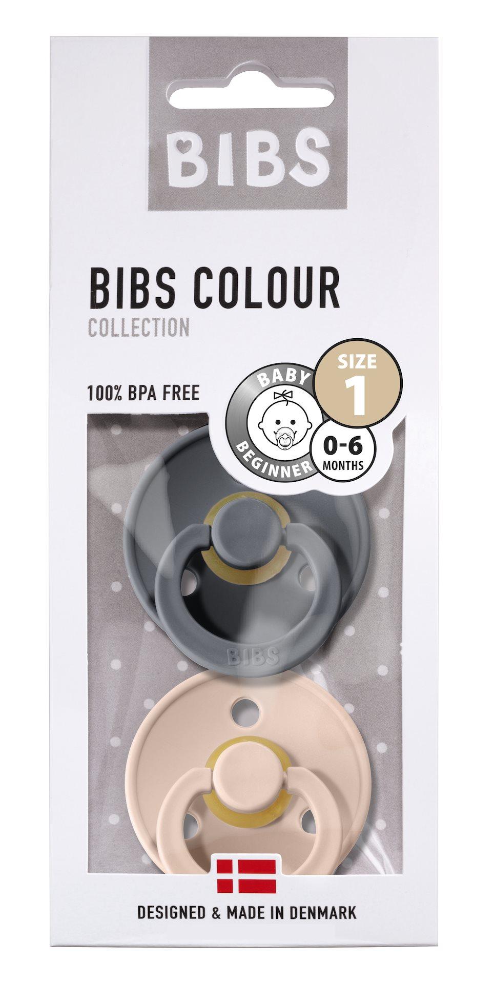 BIBS Sutter Colour 2-Pack Str.1 (0-6M), Nat.Schuk (Iron/Blush)