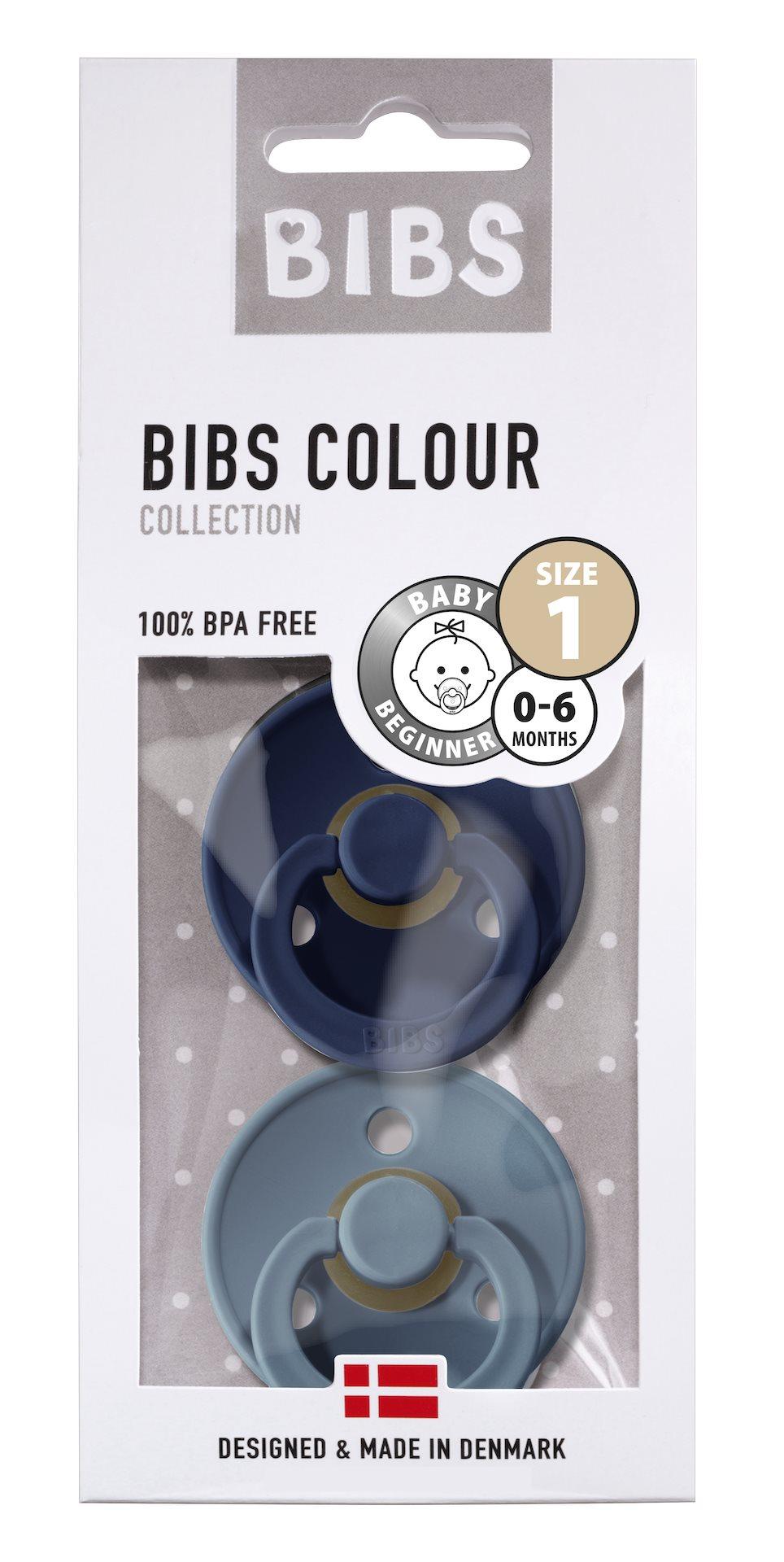 BIBS Sutter Colour 2-Pack Str.1 (0-6M), Nat.Schuk (Deep Space/Petrol)