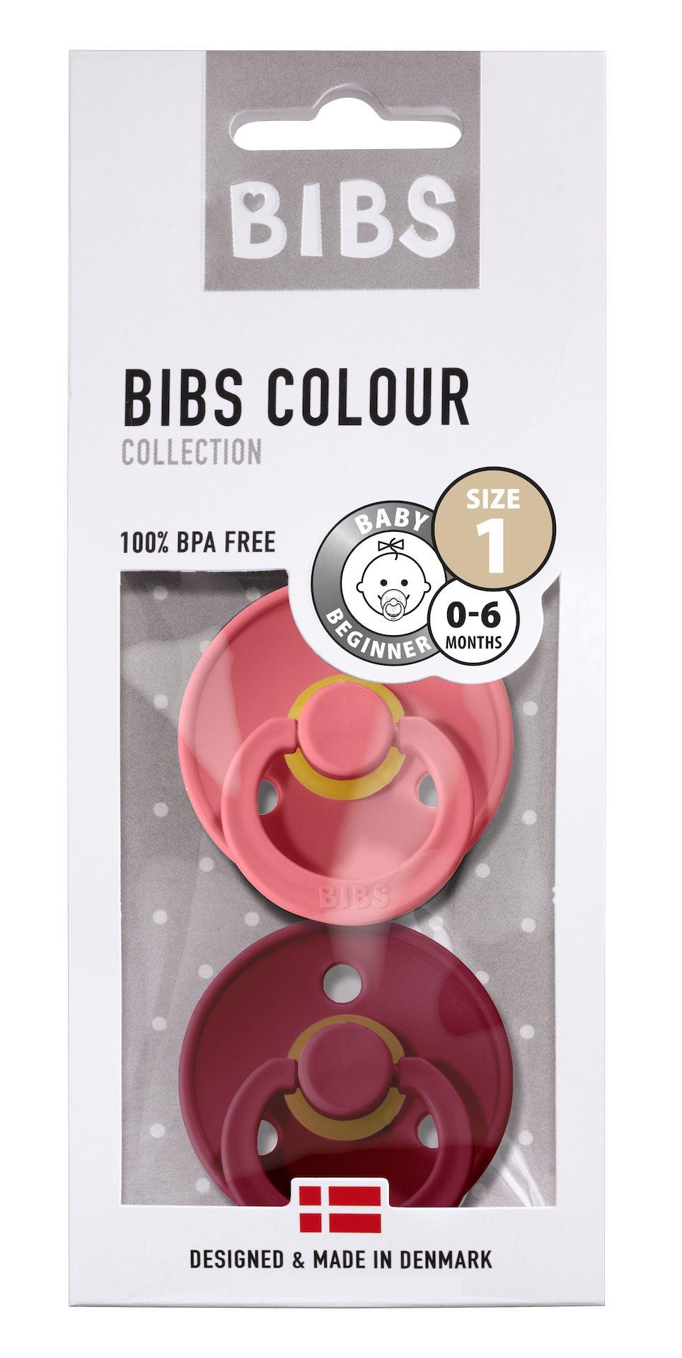 BIBS Sutter Colour 2-Pack Str.1 (0-6M), Nat.Schuk (Coral/Ruby)