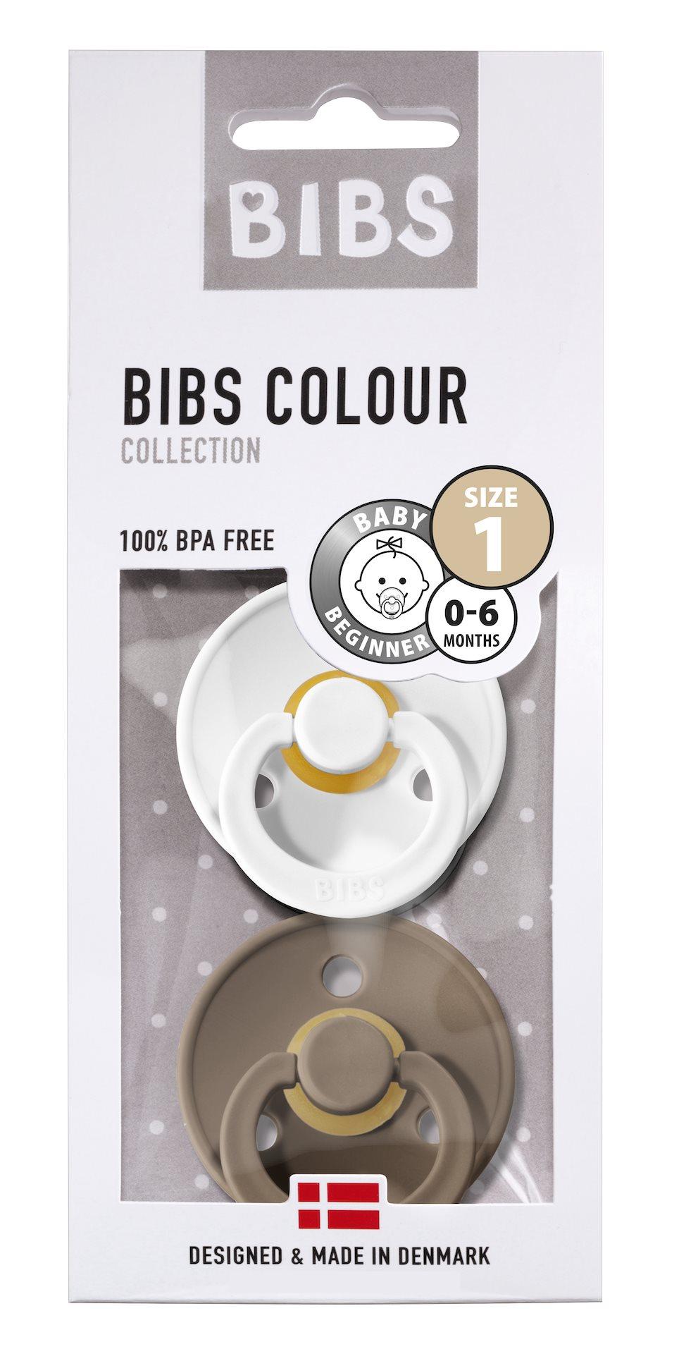 BIBS Sutter Colour 2-Pack Str.1 (0-6 M), Nat.Schuk (White/Dark Oak)
