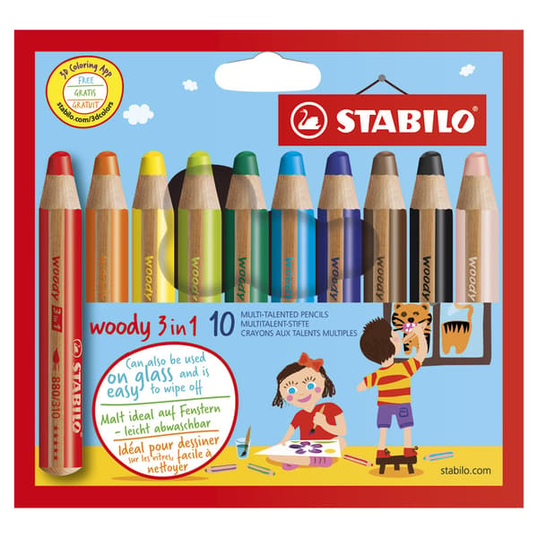 Färgpenna/Akvarellpenna Stabilo Woody 3-in-1, 10 färger/fp