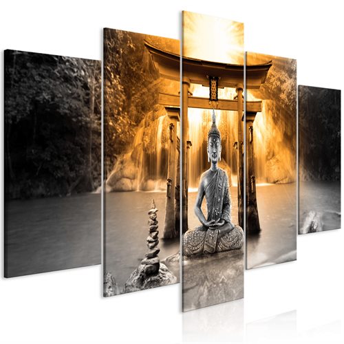 Bild av Tavla - Buddha Smile (5 Parts) Wide Orange (100 x 50 cm)