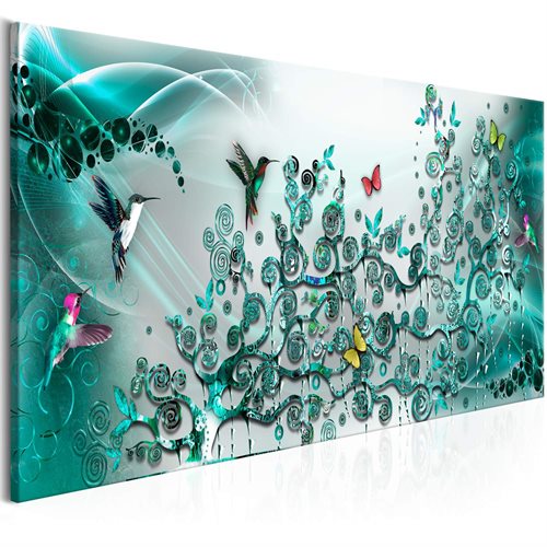 Bild av Tavla - Hummingbirds Dance (1 Part) Turquoise Narrow (120 x 40 cm)