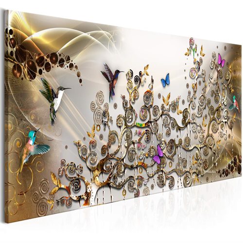 Bild av Tavla - Hummingbirds Dance (1 Part) Gold Narrow (120 x 40 cm)
