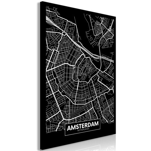 Bild av Tavla - Dark Map of Amsterdam (1 Part) Vertical (80 x 120 cm)