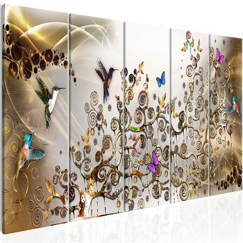 Bild av Tavla - Hummingbirds Dance (5 Parts) Gold Narrow (225 x 90 cm)