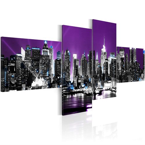 Bild av Tavla - New York on a violet background (100 x 45 cm)