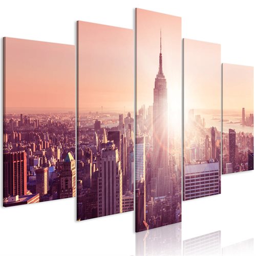 Bild av Tavla - Sun over Manhattan (5 Parts) Wide Orange (100 x 50 cm)
