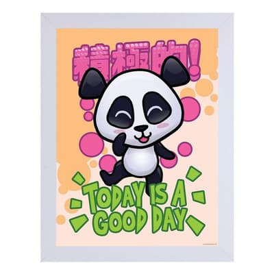 Handa Panda I dag er en god dag hvidt træ indrammet print
