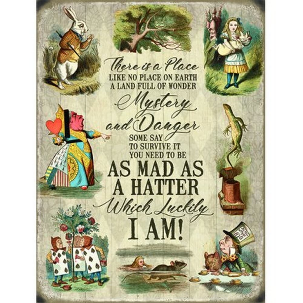 Alice In Wonderland Sa Galen Som En Hatter Metallskylt Cdon