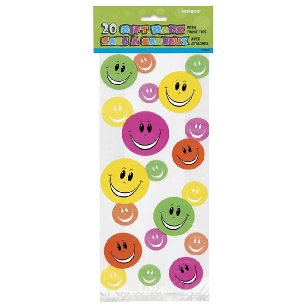 Unique Party Happy Face Cello Bags (Pack Of 20)