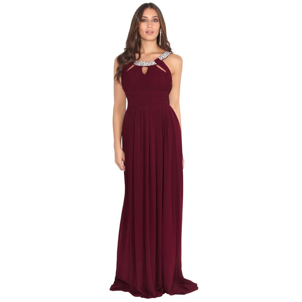Krisp Womens/Ladies Diamante Neck Chiffon Maxi Dress