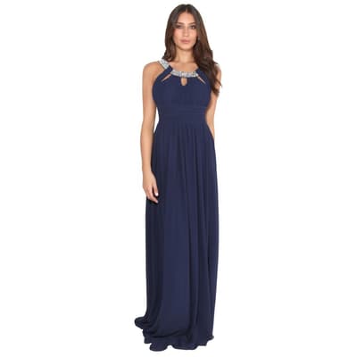 Krisp Womens/Ladies Diamante Neck Chiffon Maxi Dress