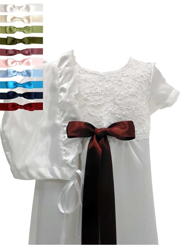 White Christening gown and bonnet. Choose from 10 colours of bows.  Ma.V