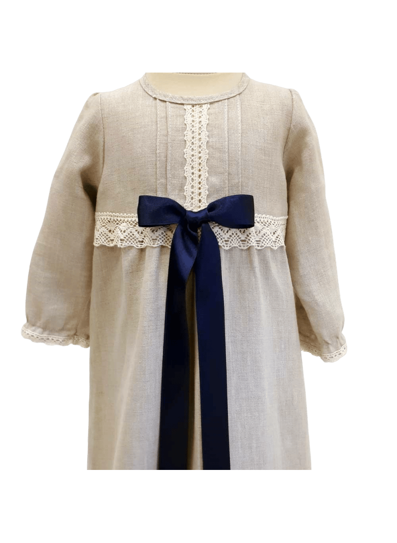 Linen Christening gown - Grace of Sweden - long sleeve and 10 choices of bow colour