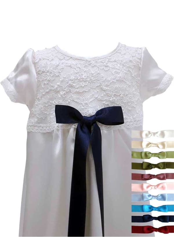 Christening gown in white lace - Grace of Sweden -  short sleeve, 10 bow choices