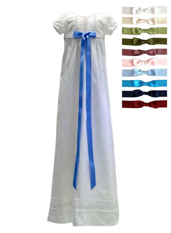 Baptism gown in white linen, 10 choices of bow  Grace of Sweden