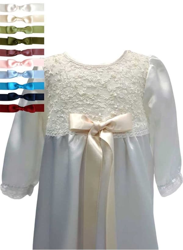 Baptism gown with long sleeve and lace. 10 choices of  bow - Grace of Sweden