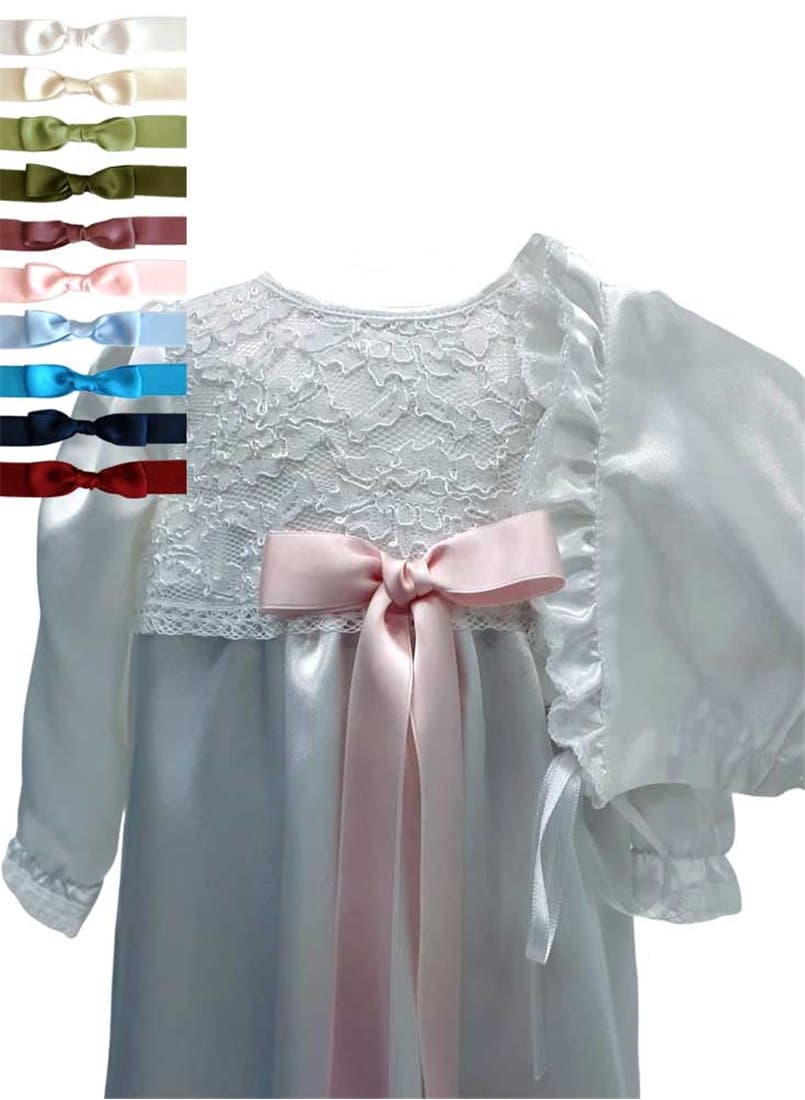 White lace Christening gown and bonnet, 10 choices of  bow – Grace of sweden Ma.V