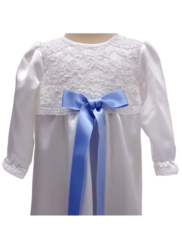 White lace Baptism gown with long sleeve, 10 bow options - Ma.V.la