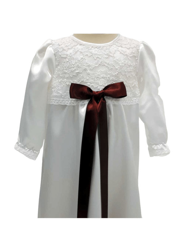 White lace Baptism gown with long sleeve, 10 bow options - Ma.V.la