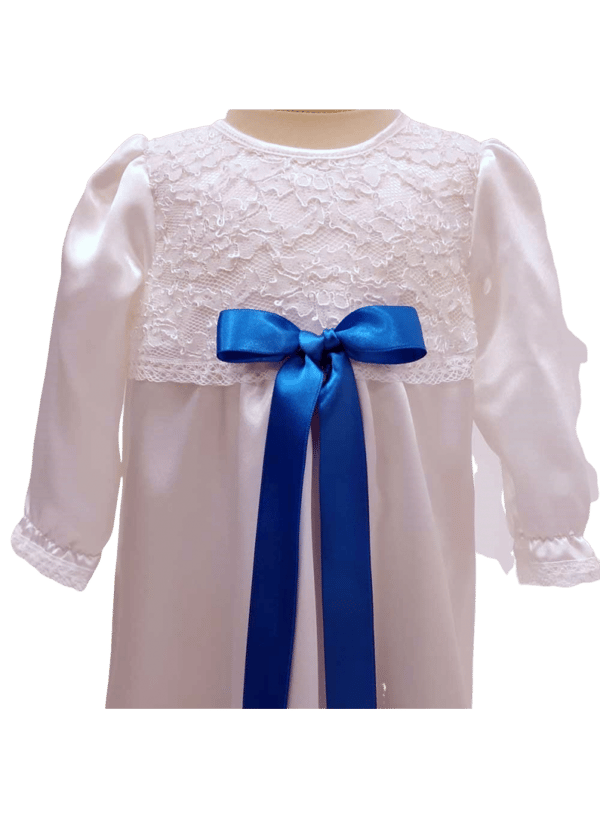 White lace Baptism gown with long sleeve, 10 bow options - Ma.V.la