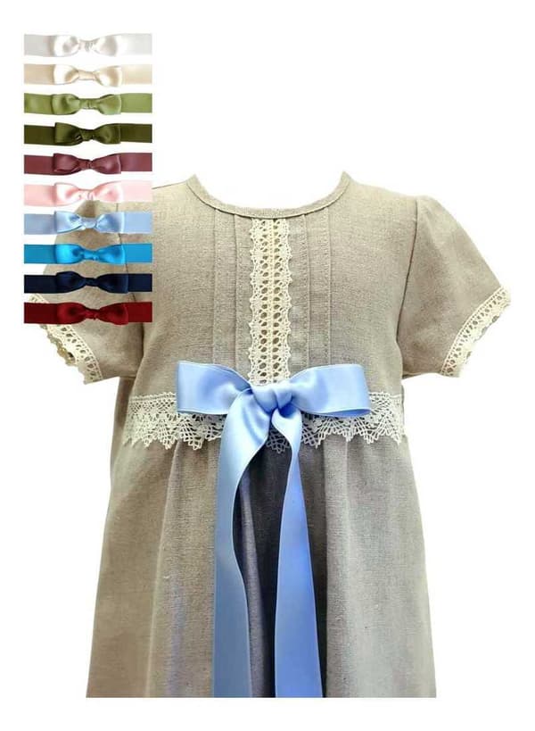 Christening gown and bonnet i natural linen material. Free choice of baptism bow