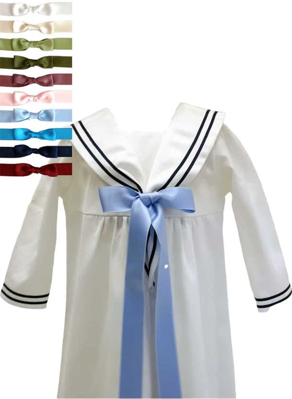 Christening gown with 10 choices of bow, in sailor style. Grace of Sweden