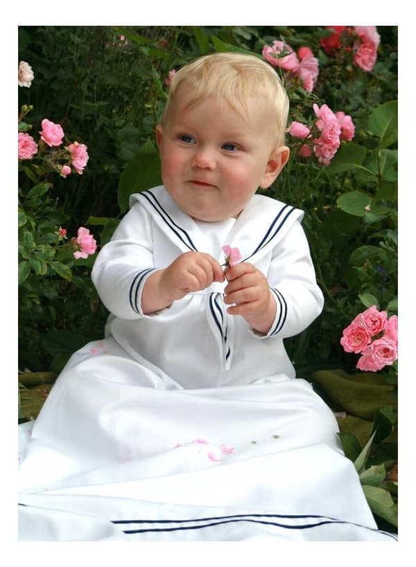 Christening gown with 10 choices of bow, in sailor style. Grace of Sweden