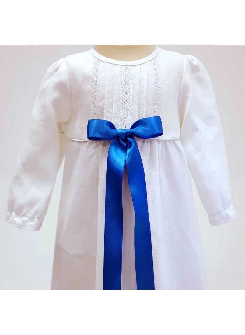 Christening gown - Grace of Sweden - White with long sleeve in linen. 6 bows options