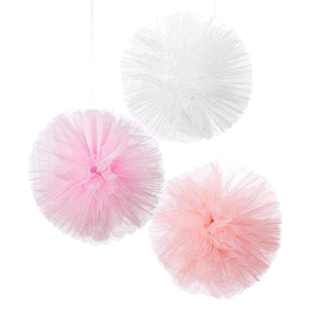 Pom Poms i Tyll Rosa Vita 3-Pack