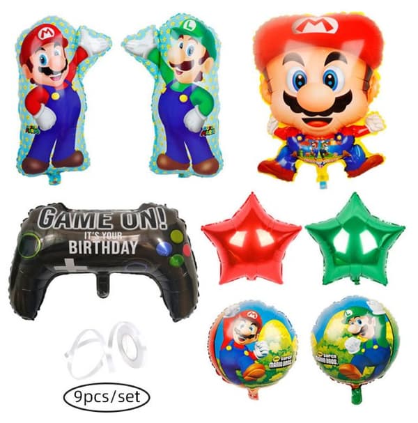 9 pakke Super Mario aluminiumsballon FOIL BALLON Børneselskab