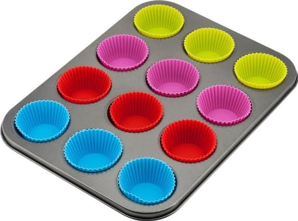King Hoff Muffinbackblech mit 12 Silikonförmchen, ca. 35 x 27 x 3.5 cm