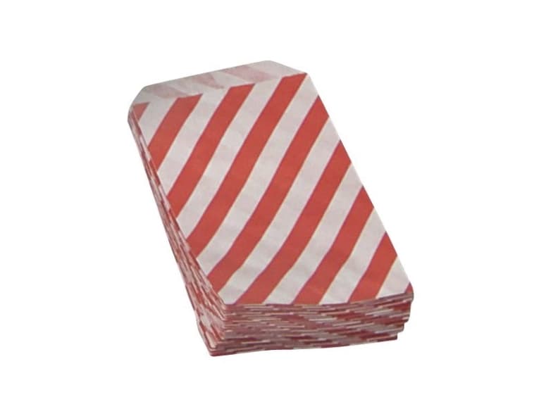 Konfektpose m/rød diag. strib hvid 100x155mm 40g 1000stk/pak - (1000 stk.)
