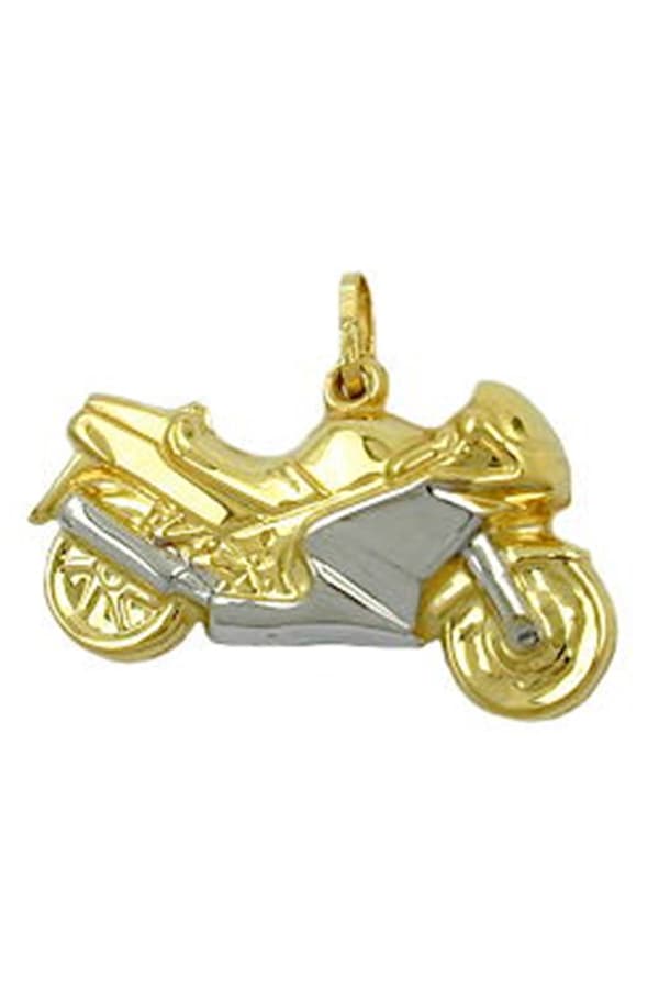 Pendant 15x28mm Motorcycle Bicolor Partly Rhodium-Plated 9k Gold - GL430909