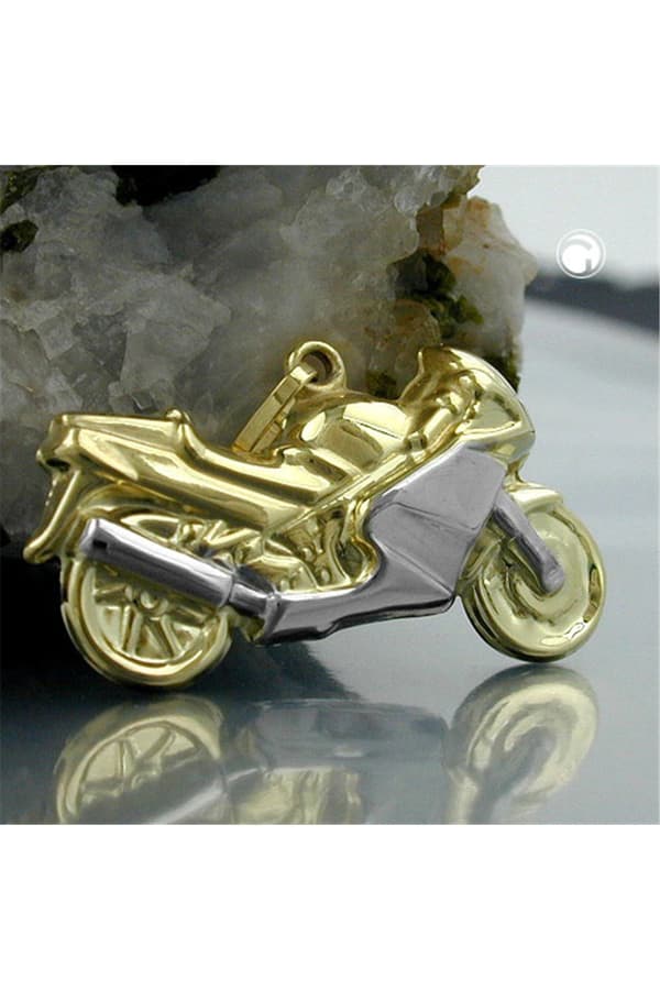 Pendant 15x28mm Motorcycle Bicolor Partly Rhodium-Plated 9k Gold - GL430909