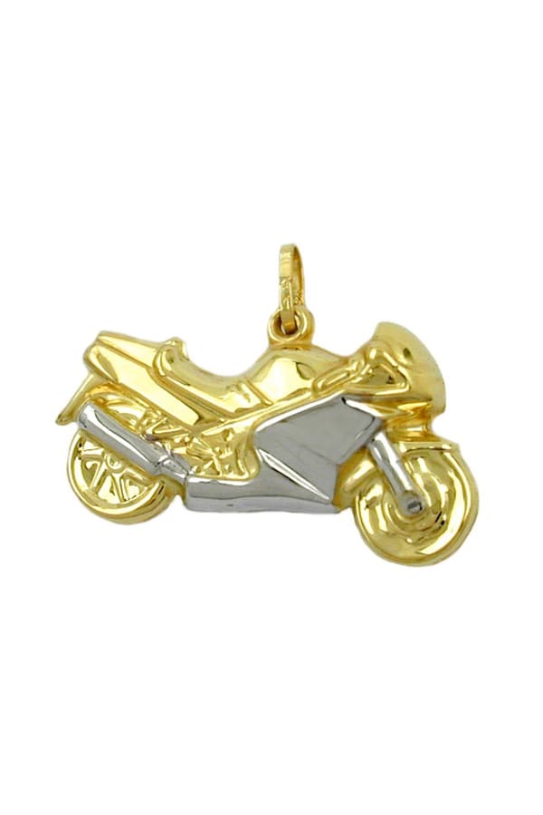 Pendant 15x28mm Motorcycle Bicolor Partly Rhodium-Plated 9k Gold - GL430909