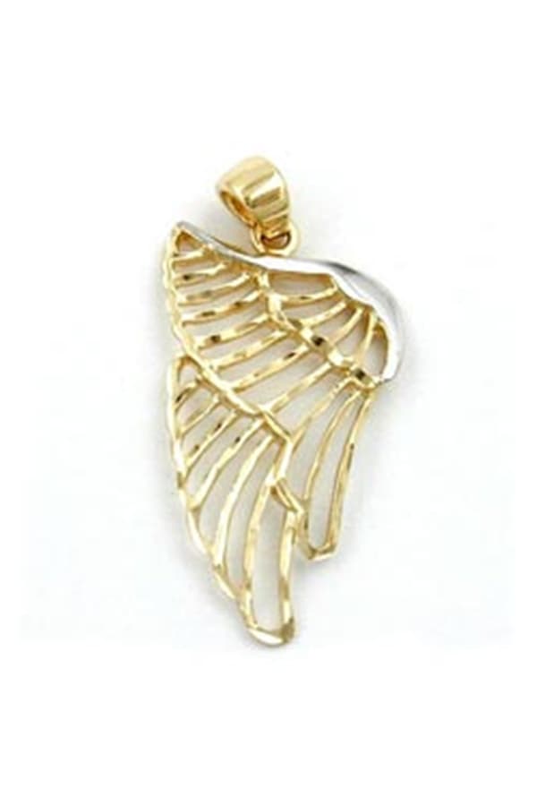 Pendant Angel Wings 24x14mm Bicolor Rhodium Plated Diamond Cut 9k Gold - GL430941