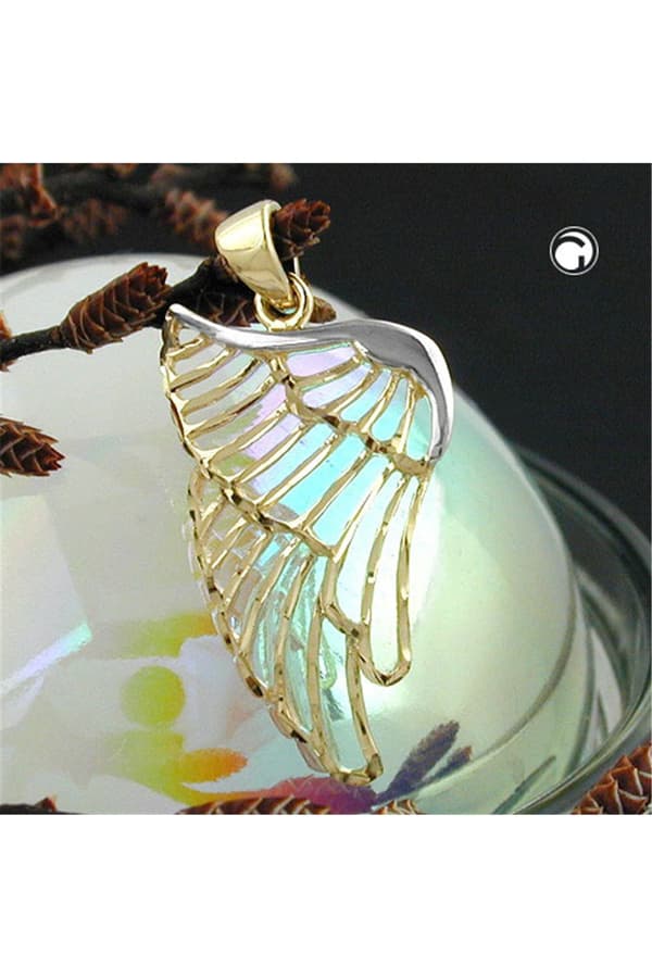 Pendant Angel Wings 24x14mm Bicolor Rhodium Plated Diamond Cut 9k Gold - GL430941