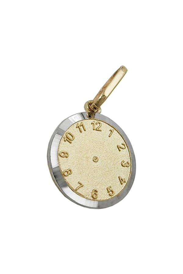 Pendant 12,4mm Baptism Clock Bicolor Rhodium Plated 9k Gold - GL430939